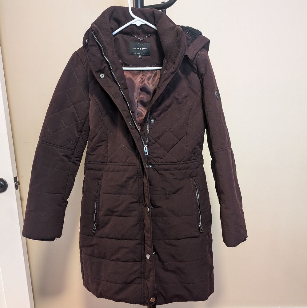 Lucky Brand Maroon Quilted Hooded Coat